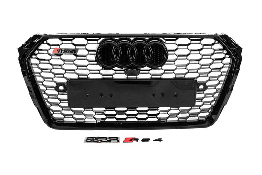 Front Grille RS-Style with Quattro Emblem (2016-2019, black) for Audi A4 B9 2015-2024 - image 1