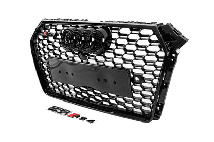 Front Grille RS-Style with Quattro Emblem (2016-2019, black) for Audi A4 B9 2015-2024 - image 2