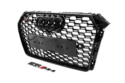 Front Grille RS-Style with Quattro Emblem (2016-2019, black) for Audi A4 B9 2015-2024 - image 2