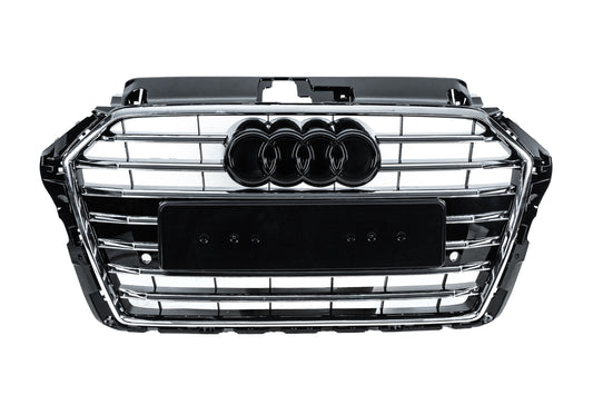 Front Grille S-Style (2016-2020, Black with Chrome) for Audi A3 2012-2020 - image 1