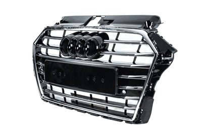 Front Grille S-Style (2016-2020, Black with Chrome) for Audi A3 2012-2020 - image 2