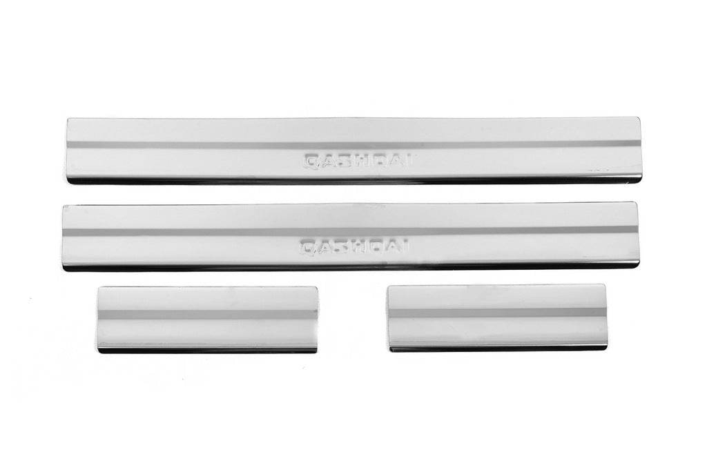 Threshold pads (Carmos V2, 4 pcs., stainless steel) for Nissan Qashqai 2007-2010 - Reelken Auto