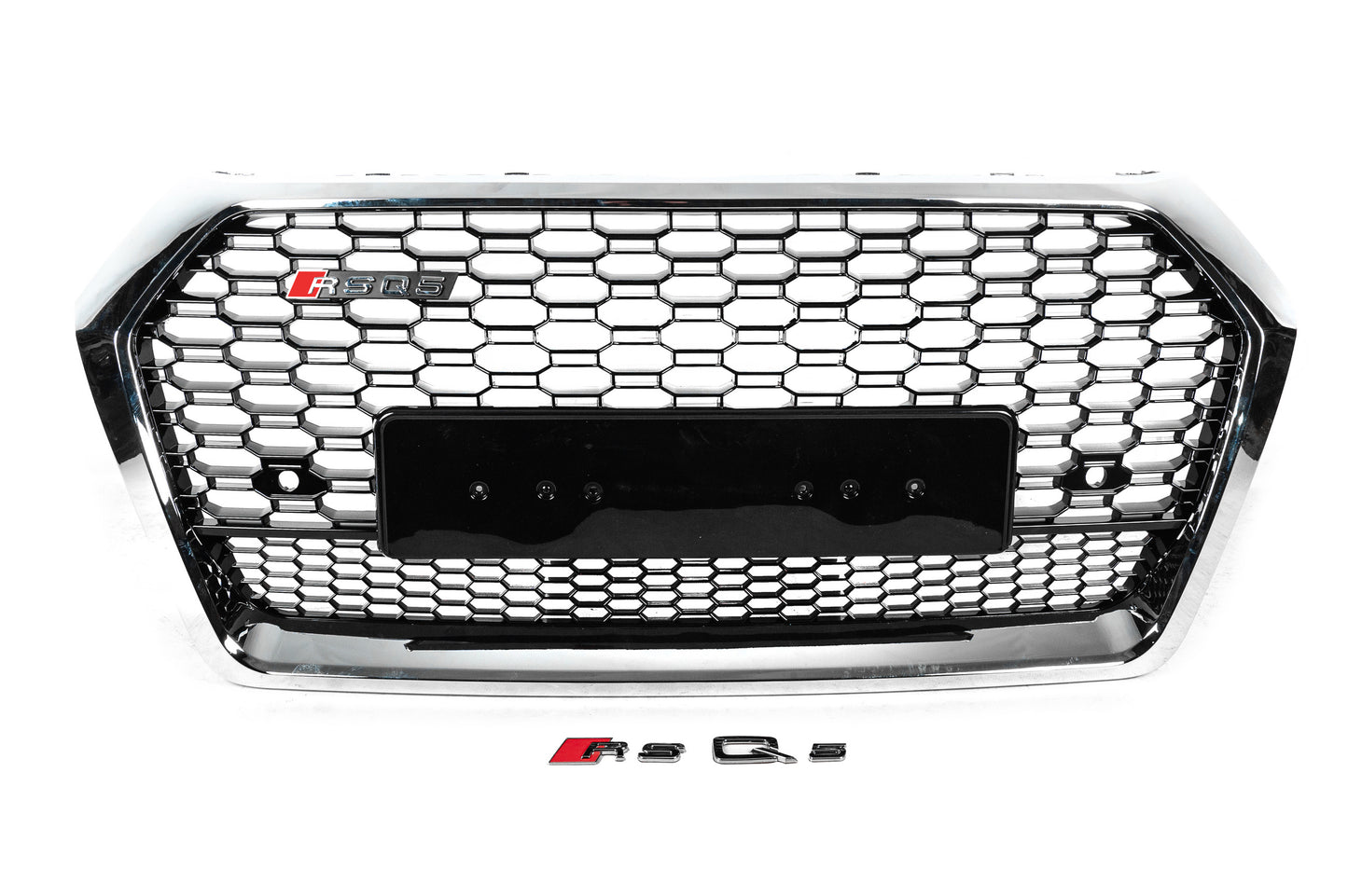 Front Grille RSQ-Style without Logo (2017-2020, black with chrome) for Audi Q5 2017-2025 - image 1