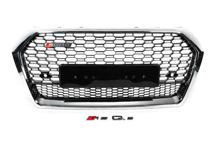 Front Grille RSQ-Style without Logo (2017-2020, black with chrome) for Audi Q5 2017-2025 - image 1