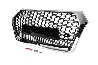 Front Grille RSQ-Style without Logo (2017-2020, black with chrome) for Audi Q5 2017-2025 - image 2