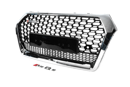 Front Grille RSQ-Style without Logo (2017-2020, black with chrome) for Audi Q5 2017-2025 - image 2