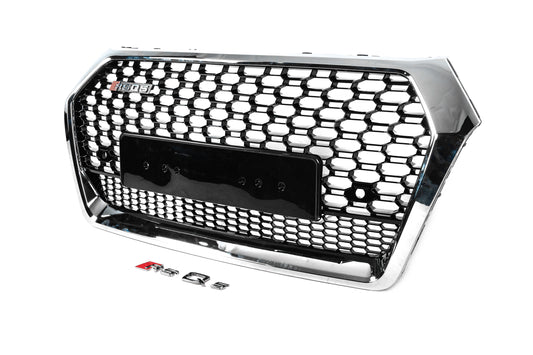 Front Grille RSQ-Style without Logo (2017-2020, black with chrome) for Audi Q5 2017-2025 - image 2