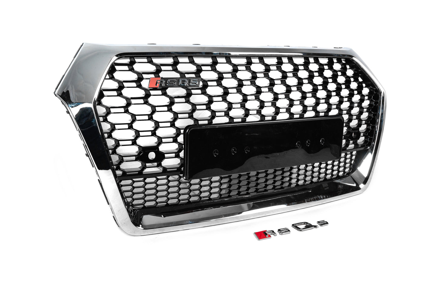 Front Grille RSQ-Style without Logo (2017-2020, black with chrome) for Audi Q5 2017-2025 - image 3