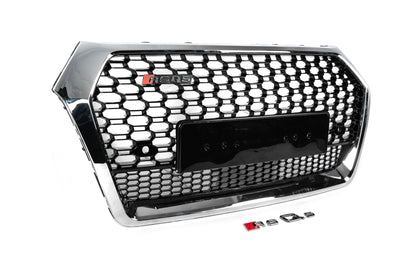 Front Grille RSQ-Style without Logo (2017-2020, black with chrome) for Audi Q5 2017-2025 - image 3