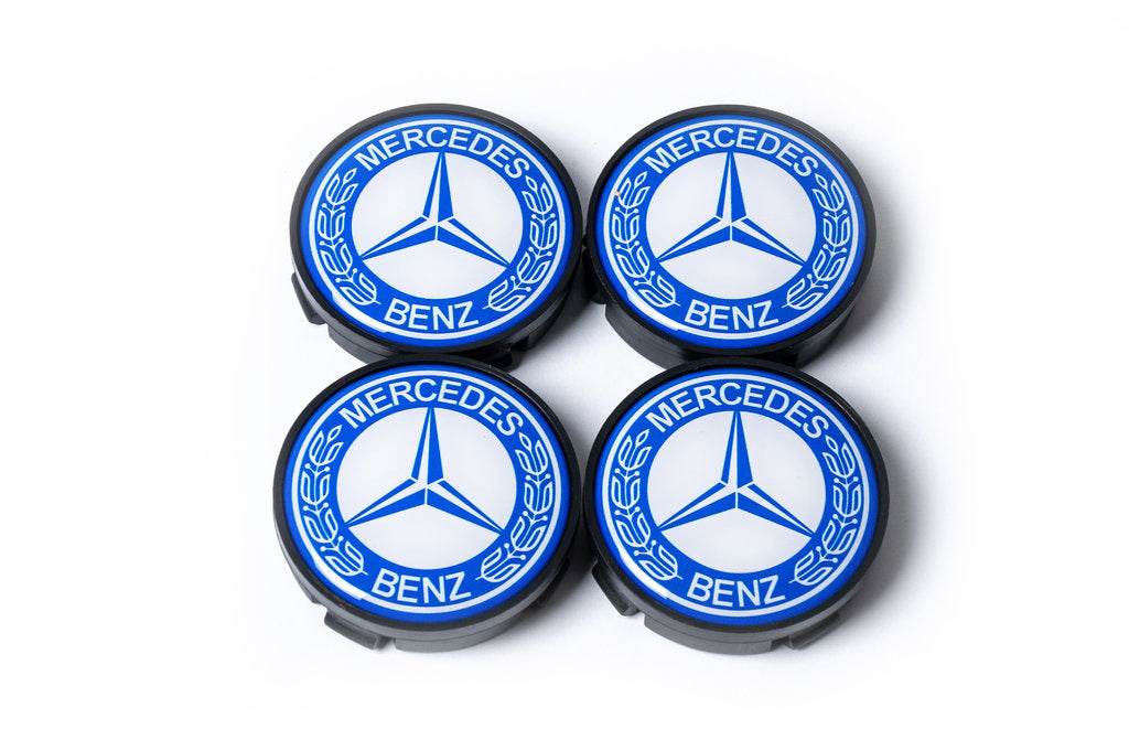 Wheel caps 55.5mm/57mm without rings (4 pcs, blue) for Mercedes - Reelken Auto