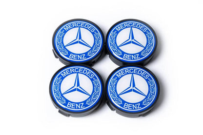 Wheel caps 55.5mm/57mm without rings (4 pcs, blue) for Mercedes - Reelken Auto