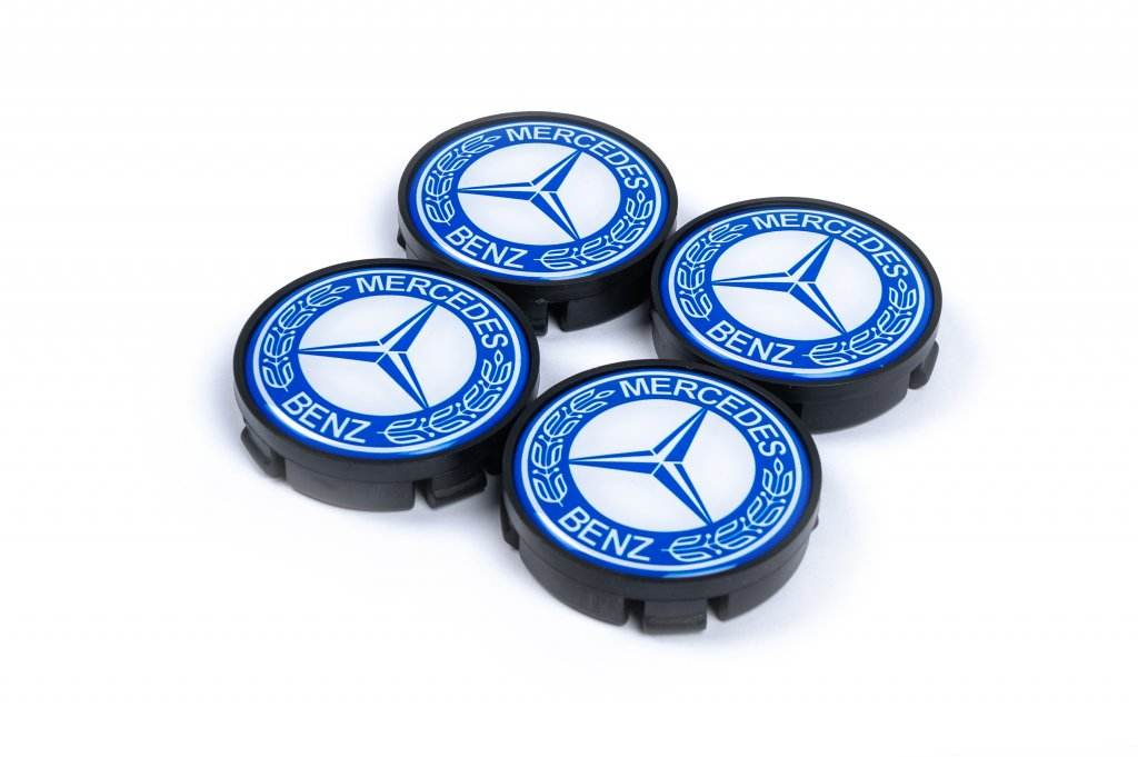 Wheel caps 55.5mm/57mm without rings (4 pcs, blue) for Mercedes - Reelken Auto