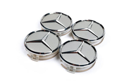 Wheel caps 70/75 mm with a ring (4 pcs., gray) for Mercedes - Reelken Auto