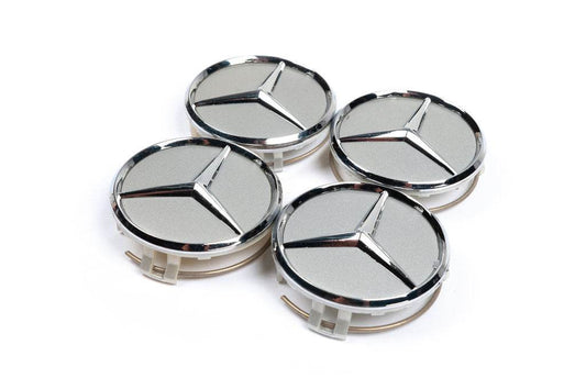 Wheel caps 70/75 mm with a ring (4 pcs., gray) for Mercedes - Reelken Auto