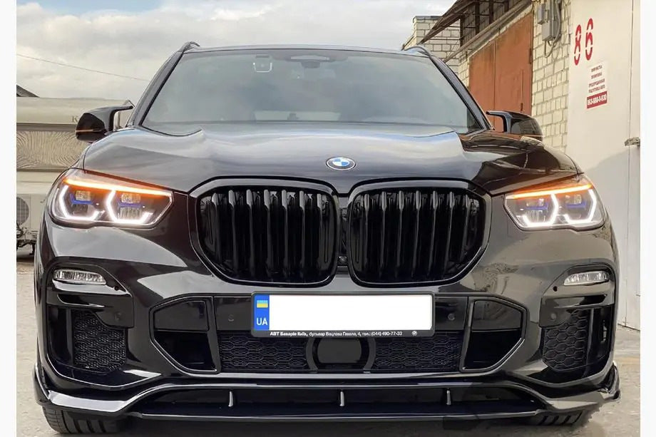 Front Lip Spoiler Paradigm V-3 (2018-2022, Gloss Black) for BMW X5 G05 2019- - image 1